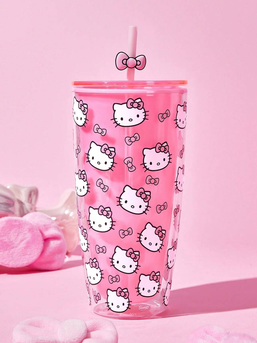 HELLO KITTY AND FRIENDS | SHEIN 24盎司/700毫升雷射冷感平底杯 - 粉色 - 查看 1