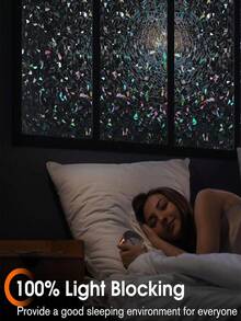 1Roll Blackout Window Film Non Adhesive Black Window Cover Stained Glass Sun Block Privacy Tint For Home Room Darkening Sleep Heat Control - Black - View 2
