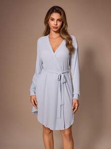 Lazeform Ultra Soft Striped Casual Women's Robe - Baby Blue - View 5