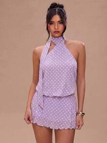 SHEIN BAE 女士波点露背休闲派对外出迷你连衣裙 - 淡紫色 - 查看 7