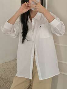 DAZY Camisa casual versátil de unicolor para otoño - Blanco - Ver 4