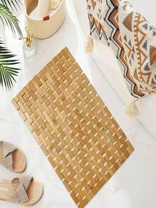 1PC Natural Bamboo Wood Bath Mat Non Slip Waterproof Quick Dry Freestanding Shower Tub Floor Rug For Bathroom Kitchen Spa Sauna Housewarming Christmas Gift Home Decor Must Haves - Brown - View 4