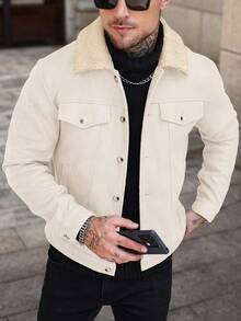 Manfinity LEGND Chaqueta de lana de unicolor casual versátil para uso diario para hombres - Albaricoque - Ver 6