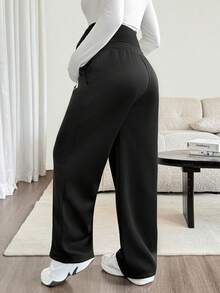 SHEIN Maternity Knight Print Adjustable Waist Wide Leg Loose Casual Sweatpants - Black - View 2