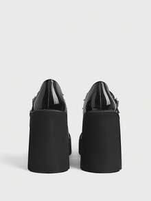 Sugerpunk Sepatu Wanita Modis Hak Miring Platform, Gaya Punk Gothic Gesper Gelap dengan Inlay Paku Keling, Cocok untuk Pesta Klub Malam, Seksi, Liburan, dan Perjalanan Sehari-hari. - Hitam - View 7