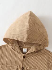 SHEIN 男童時尚休閒連帽外套，附口袋翻蓋裝飾，燈芯絨材質，適合日常休閒、外出、上學及各種場合，春秋季穿著 - 卡其色 - 查看 10