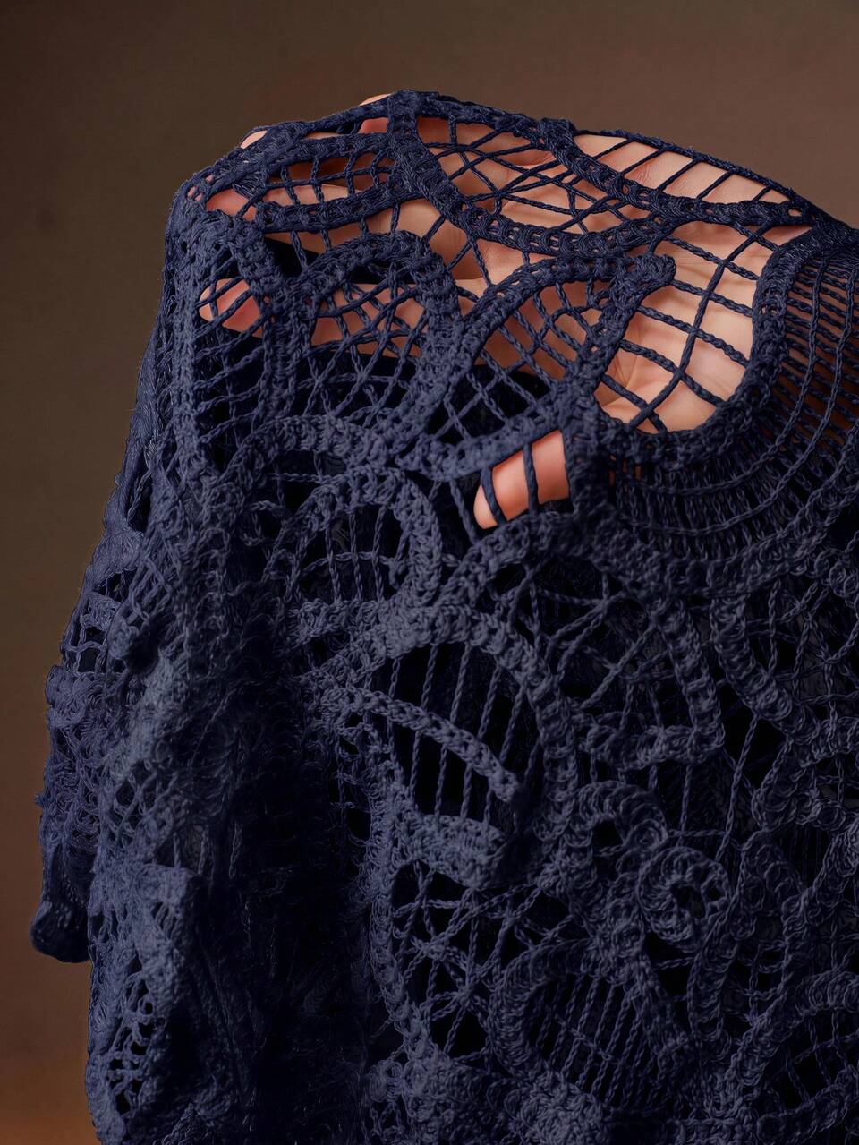 Elegant Round Neck Hollow Out Water-Soluble Crochet & Knit Cape Two Pieces Women's Top