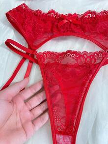 Seduluxe Women's Sexy Lace Lingerie Set 4pcs - Red - View 7