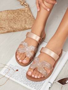VACAZURE Women Shoes Slide Comfort Rhinestone Rose Gold Slip-On Summer Shoes - Rose Gold - View 3
