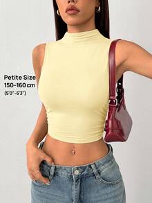 SHEIN PETITE Camiseta sin mangas con cuello alto y fruncido en color negro - Amarillo claro - Ver 8