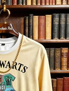 HARRY POTTER X SHEIN Aesthetic Post Men's Letter Print Crew Neck Long Sleeve Casual T-Shirt - Multicolor - View 4