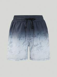 SHEIN Pantalones cortos de playa con estampado degradado para niño preadolescente - Gris - Ver 3