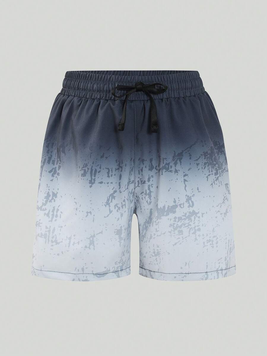 SHEIN Tween Boy Gradient Print Beach Shorts - Grey - View 1
