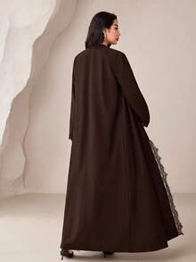Veilorie Women's Elegant Solid Color Lace Patchwork Abaya - Coffee Brown - View 2
