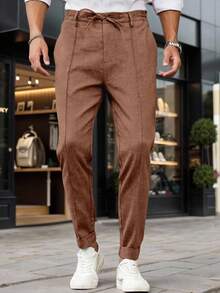 Manfinity Mode Men's Solid Color Casual Versatile Daily Travel Long Pants - Coffee Brown - View 3