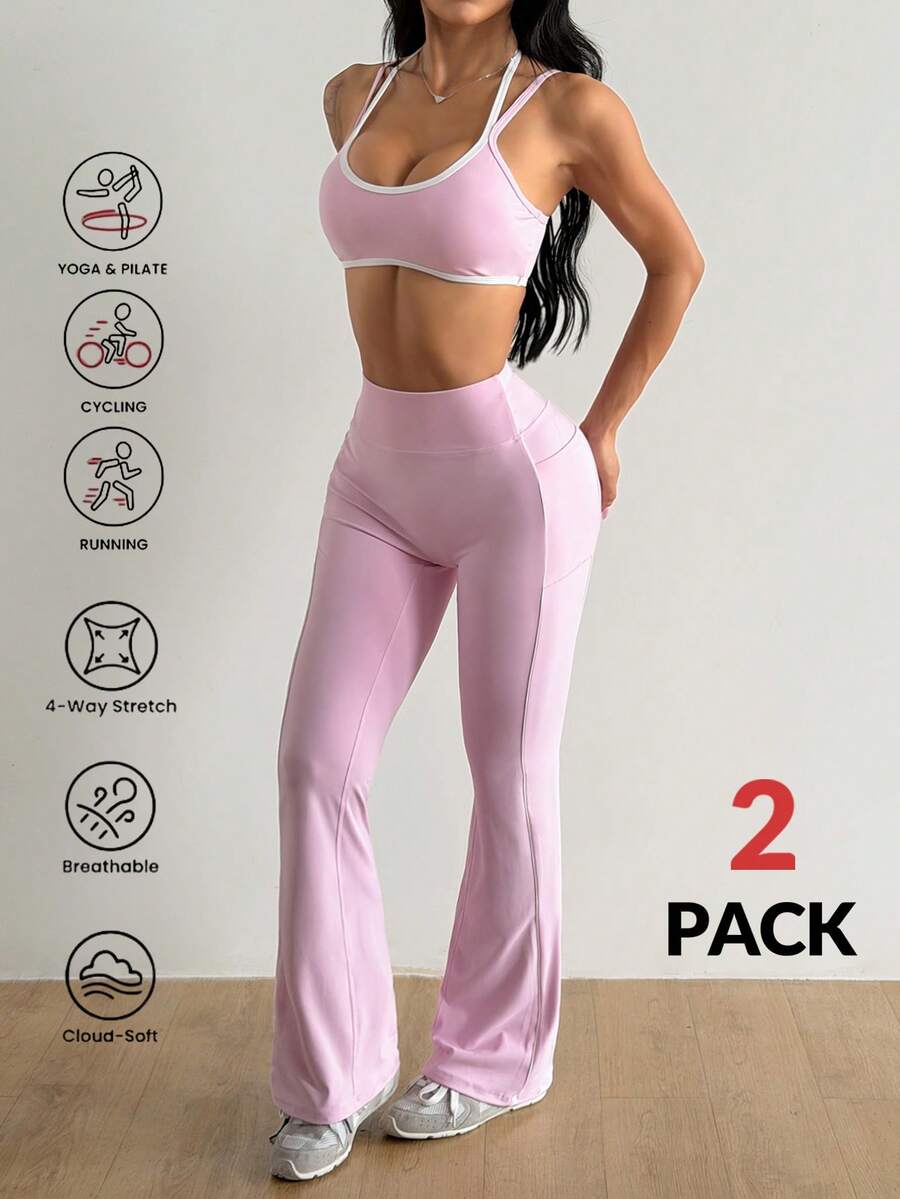 Coolane Women's Colorblock Camisole Top And High-Waisted Leggings Casual Daily Sports Set - Pink - View 1