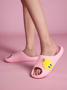 LOONEY TUNES X SHEIN 時尚可愛一腳蹬拖鞋 防滑快乾浴室涼拖，輕量耐用 EVA 材質，居家、游泳池、海灘室內通用 - 粉色 - 查看 2
