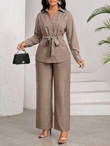 SHEIN Lady Spring, Summer, Autumn And Winter Elegant Office Party New Year Ladies Dresses - Brown - View 5