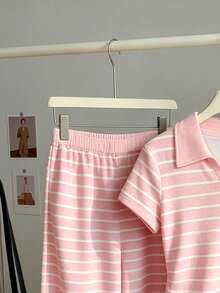 Resyla 夏季服装、女装、女士两件套、新款、时尚两件套、街头风两件套、女士街头风、度假两件套、家居两件套、舒适两件套、宽松清爽两件套、睡衣两件套、条纹套装、女士两件套、休闲套装 - 彩色 - 查看 3