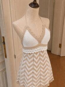 Flora Isola Flora Isola Elegant Resort Beach Sleeveless Hollow-Out Knit Dress, Beige, Spring/Summer - Apricot - View 11