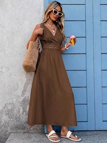 Vivid Eden Women's Casual Breezy Sexy Sleeveless Dress For Vacation Vacation Beach Coffee Brown Summer - Dark Brown - View 4