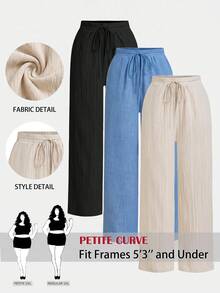 SHEIN PETITE CURVE 大尺碼女款純色腰部綁帶寬腿長褲 - 彩色 - 查看 1