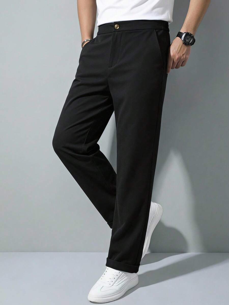 SHEIN Vacaura Tween Boy Solid Color Pocket Straight Leg Casual Pants - Black - View 1