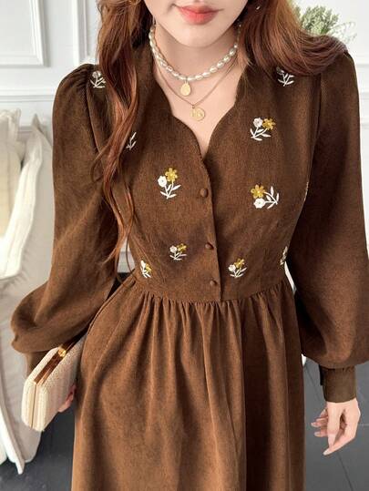 Feyla Women's Floral Embroidered Long Dress