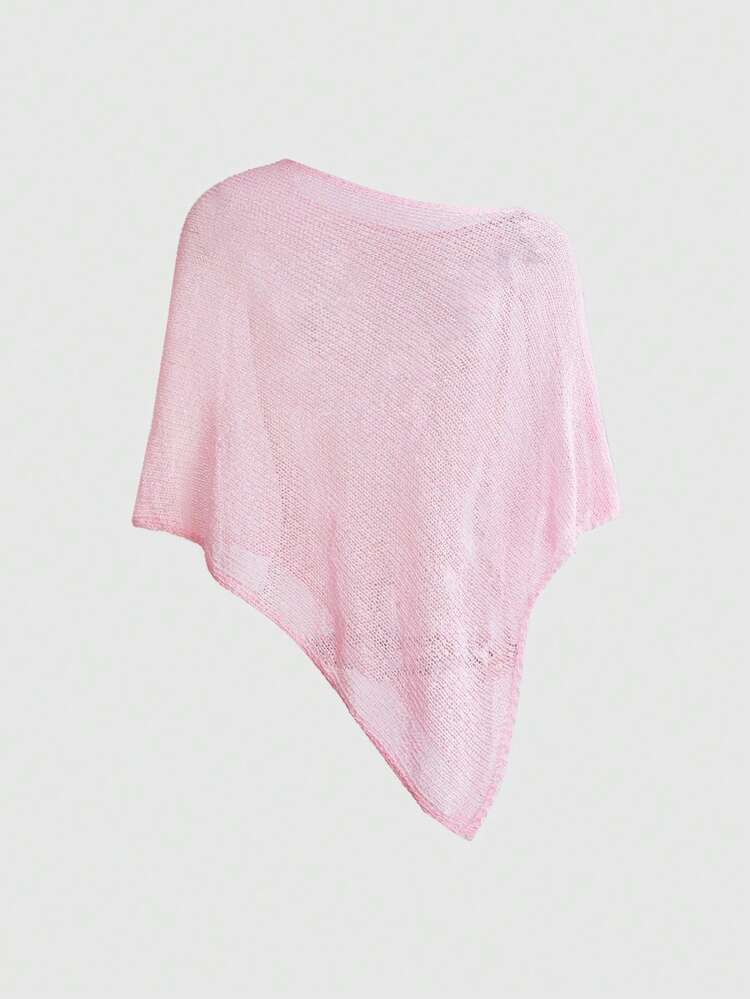 ROMWE Hippie Atasan Rajut Santai Berongga untuk Wanita, Cocok untuk Liburan di Pantai - Baby Pink - View 2