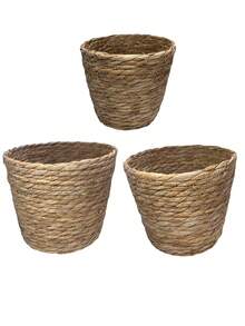 Vaso de Planta Boho Redondo Tecido à Mão, À Prova d'Água e Leve para Uso Interno e Externo, para Cactos e Suculentas, Decoração de Casa e Jardim Pequena e Média - amarelo palha - Visão 2