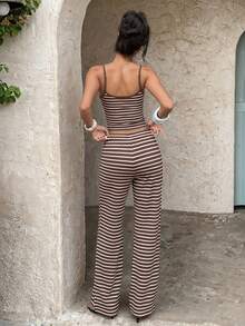 Aloruh Women's Casual Home Wear Striped Camisole & Long Pants Set - White - View 2
