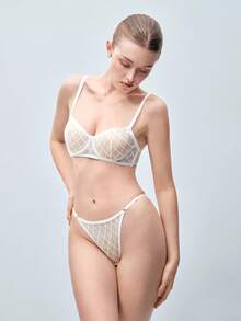 Softvol 2pcs Set Romantic Sheer Mesh Sexy Lingerie, Sexy Bralette With No Lining - White - View 7