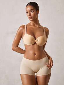 Veilyse Women's Push-Up Bra Set - Front Knot Seamless Padded T-Shirt Bra Suitable For Small Bust - Apricot - View 4
