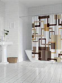 1 Buah Tirai Mandi Motif Geometris Cokelat, Tahan Air, Bahan Poliester, Dapat Dicuci dengan Mesin, Perlindungan Privasi, Cepat Kering, untuk Kamar Mandi, Jendela, Dekorasi Rumah, Dilengkapi Pengait - MultiWarna - View 4