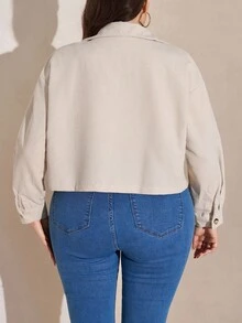 SHEIN LUNE Plus Size Fall Clothes Women Solid Color Minimalist Business Casual Long Sleeve Jacket Jackets Winter Autumn Back-To-School Office - Beige - View 3