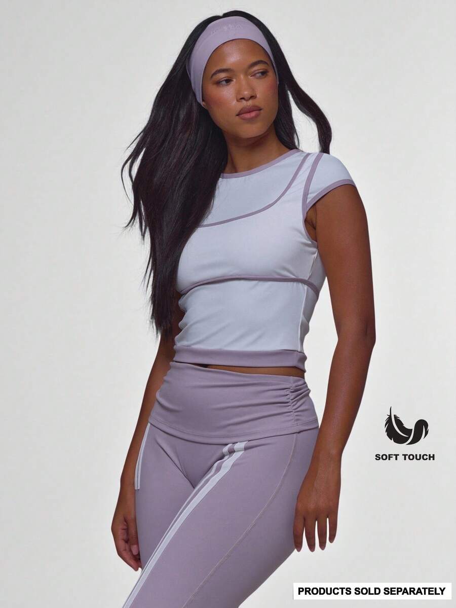 Musera Sport White Contrast Binding Double Layered Top Coord Top Only Sports Workout Gym Pilates Fitness Daily Casual Cute Daily Everyday Running Void - White - View 1