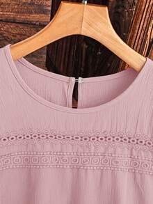 Linhara Plus Size Women Solid Color Lace Hollow Out Sleeveless Dress - Pink - View 4