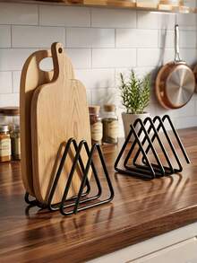 1PC Standard Size Sturdy Metal Triangle Cutting Board Holder Rack With Space Saving Design For Countertop Cabinet Baking Tray Pan Storage Organizer Freestanding No Drill Easy Setup Durable - A - View 2
