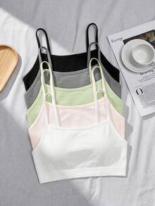 SHEIN 青少年女孩秋冬簡約舒適兒童學生成長期露背內衣 5件/組 - 彩色 - 查看 4