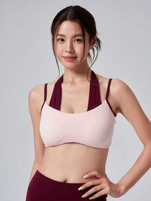 DAZY Women's Casual Home Fitness Sports Set,Korean Style Pink & Red Colorblock Patchwork 2 In 1 Spaghetti Strap Tank Top With Chest Pads, Straight Leg - Red - View 6