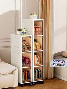 1pc 20cm/7.8inch Narrow Slot Cabinet, 3-5 Layer Flip-Top Storage Cabinet, Thickened Plastic Roller Storage Cabinet, Multi-Layer Cabinet Suitable For Living Room, Clothing, Household Dustproof Storage Rack - Clear - View 1