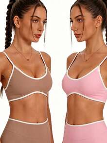 SHEIN Bra Olahraga Nyaman Wanita dengan Trim Blok Warna - MultiWarna - View 5