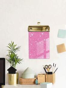 1pc Sparkling Glitter Acrylic Clipboard - PMMA Material, 6 Vibrant Colors (Blue, Pink, Green, Purple, Yellow, White) With Metallic Edges & Sparkling Glitter - Compact Portable Design For Classroom, Office, School, Notebooks & Journals - Multicolor - View 3