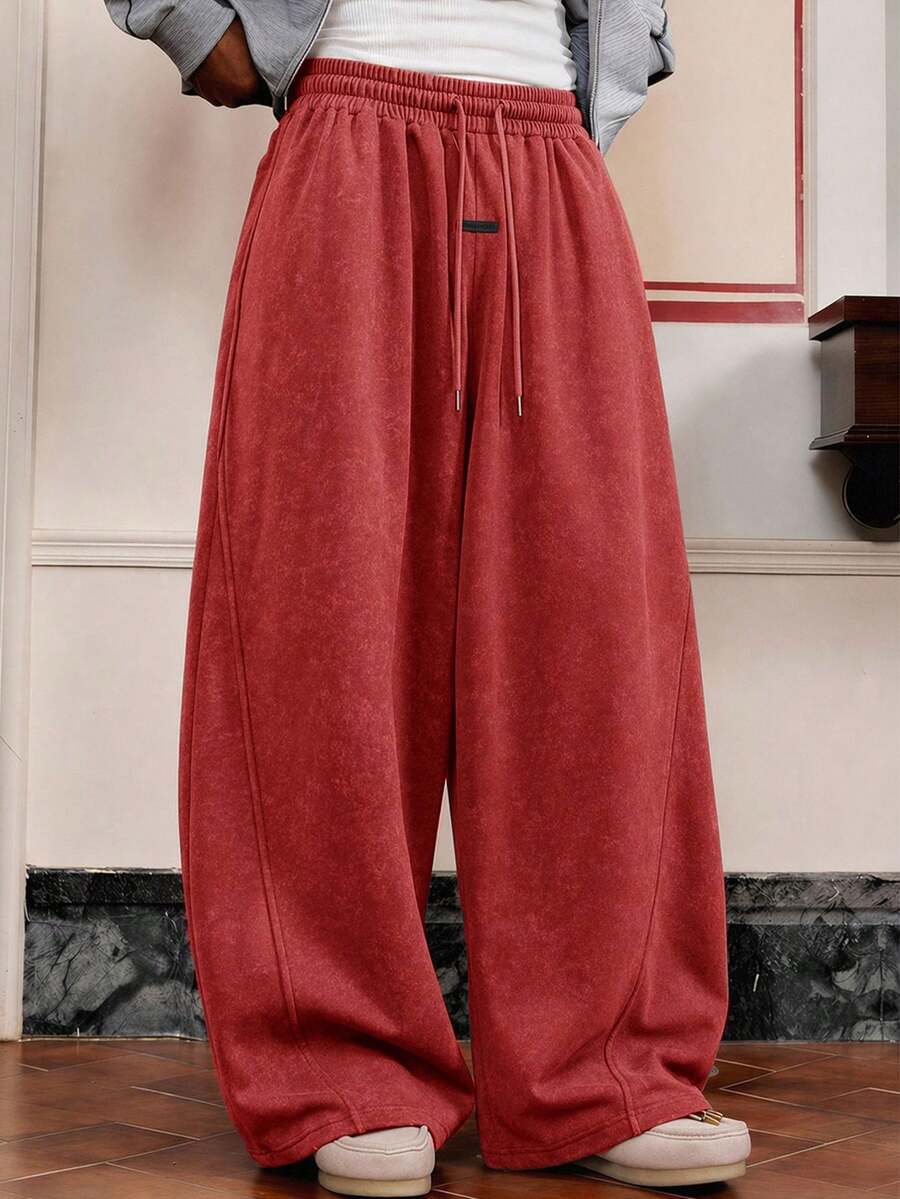 NEON BLANC Men's Spring/Autumn Casual Loose Fit Standard Size Sweatpants, Plain Grey With Elastic Waist - Red - View 1
