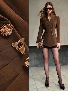 MOTF PREMIUM WOMEN'S SINGLE-BREASTED CINCHED WAIST PEAK LAPEL BLAZER - Coffee Brown - View 8