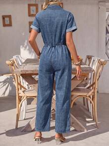EMERY ROSE Jumpsuit Denim Kasual Wanita dengan Saku untuk Pemakaian Sehari-hari - Biru - View 2
