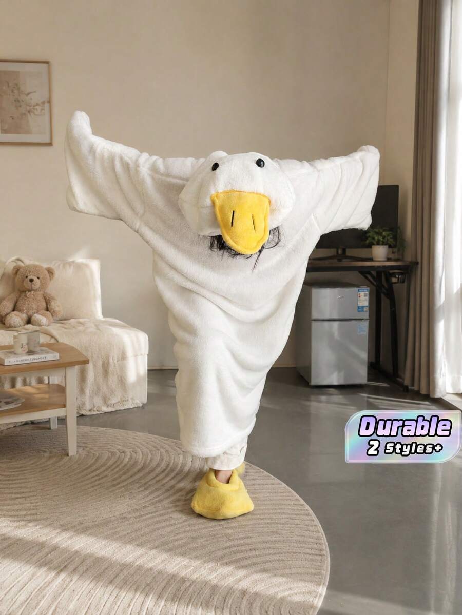 2Pcs Oversized Hooded Blanket Parka – Ultra Warm Down Alternative Wearable Blanket With Pockets, Soft Flannel Sherpa Lined Robe, Cozy Lounge Wear Gift Set With Slippers - Multicolor - View 1