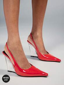 SHUZIA Women's Wide-Fit Pointed Toe, Elegant Fashionable Sling Back Wedge Heels - Red - View 2