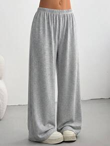 Sweetra Simple Casual Lazy Home Office Commute Daily Date Shopping Elastic Waist Wide Leg Pants Set For Women, Black And Grey, Spring Summer Autumn - Multicolor - View 4