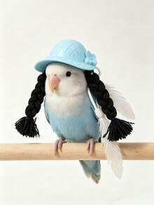 Pet Double Ponytail Helmet Hat, Mini Straw Hat Style Headwear For Small Pets, Fashion Multi-Color Hair Accessory For Hamsters, Birds, Guinea Pigs - Portable - View 2